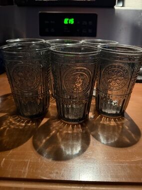 Embossed Glass Tumbler Set - Smoky Gray (6 Pack)